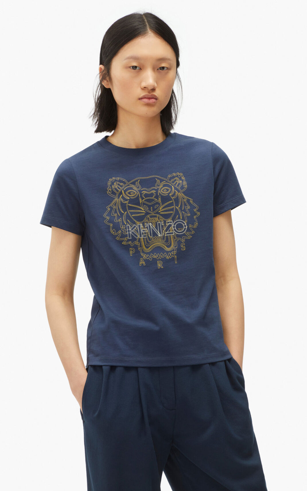 Kenzo Tiger T Shirt Navy Blue For Womens 9205VZXMC